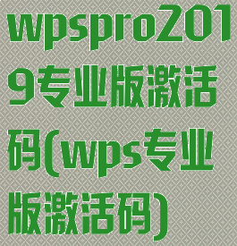 wpspro2019专业版激活码(wps专业版激活码)